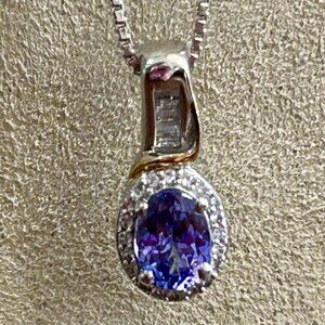 D’Joy Tanzanite & White Zircon Necklace, Rhodium & 18kt Gold Over 925 Silver